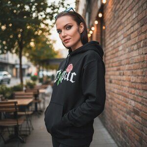 2Pac ✦ Black Rose Graphic Hoodie ✦ M Cotton Blend Kangaroo Pocket Unisex NWT